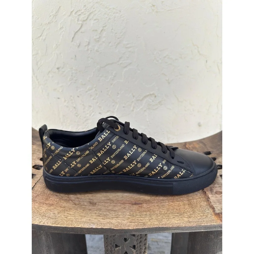 Bally Helmer Metallic Gold Logo All Over Print Leather Low Top Sneaker‎ Shoes 8D